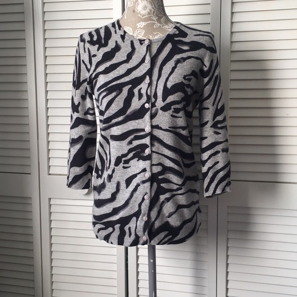 Cashmere Animal Print Cardigan Black Gray S - Picture 13 of 16